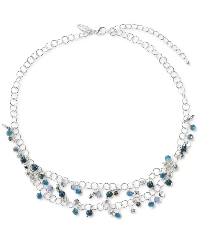 Photo 1 of Style & Co Silver-Tone Multi-Bead Double-Row Statement Necklace, 18" + 3"