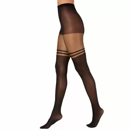 Photo 1 of  INC International Concepts Striped Mock Thigh-High Tights (Black) XS/S