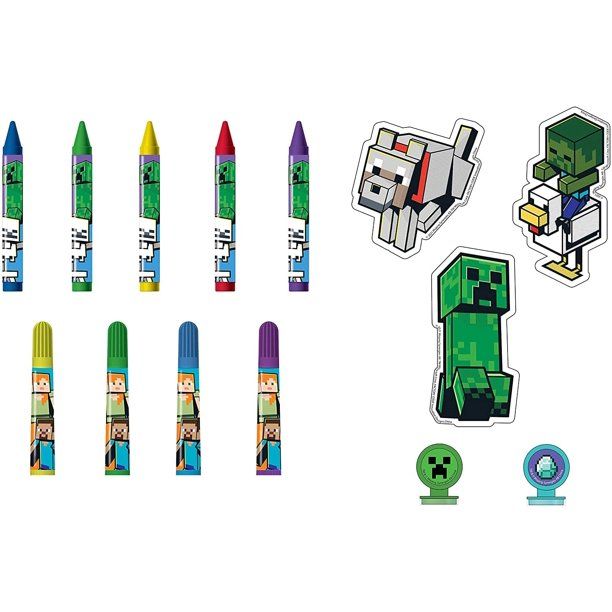 Photo 2 of Innovative Designs Minecraft Kids Coloring Art Set with Stickers and Stampers Mine Craft
MINECRAFT ART GIFT SET: This Minecraft-themed set for kids includes a 5 x 5 inch spiral notebook, 5 crayons, 4 markers, 3 large stickers, 2 sticker sheets, and 2 self