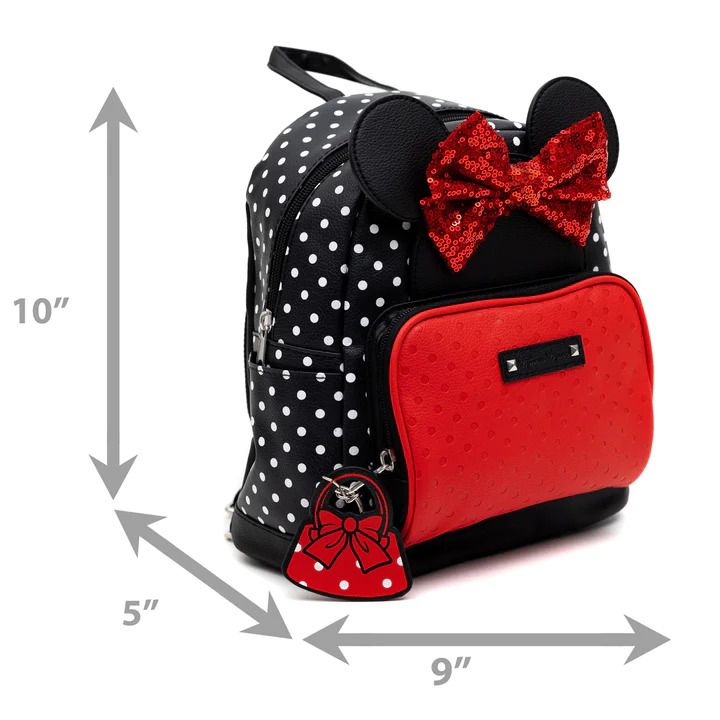 Photo 2 of Disney Minnie Mouse Youth Mini Backpack
Faux leather backpack
Adjustable shoulder strap
Front pocket and keychain
measures 10" L x 9" W x 6" H
Officially licensed