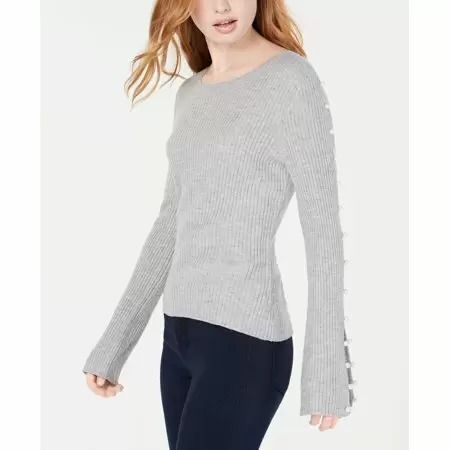 Photo 1 of ULTRA FLIRT Juniors Faux Pearl Rib Knit Sweater Gray Large