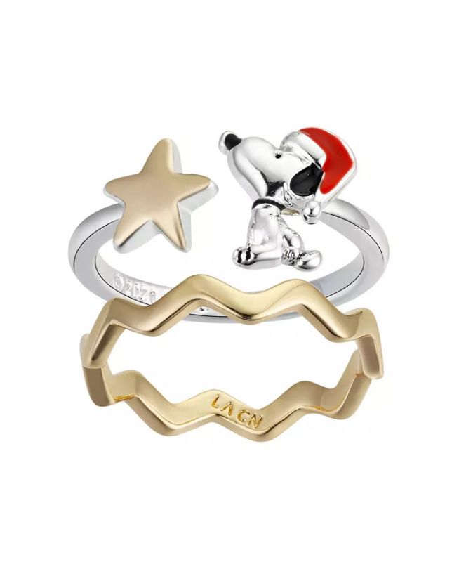 Photo 1 of SIZE 7 PEANUTS Two-Tone Santa Snoopy Star Ring Duo, 2 Piece