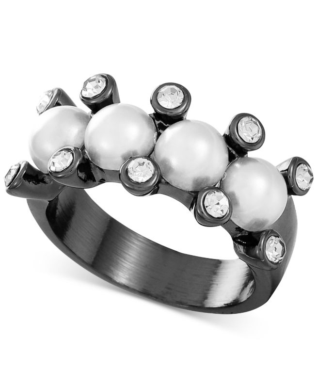 Photo 1 of SIZE 10 Alfani Hematite-Tone Crystal & Imitation Pearl Statement Ring, Created for Macy's
