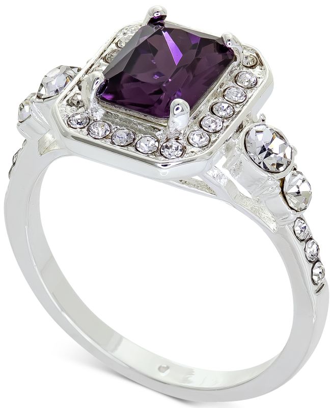 Photo 1 of SIZE 9 Charter Club Silver-Tone Pave & Purple Square Crystal Halo Ring, Created for Macy's