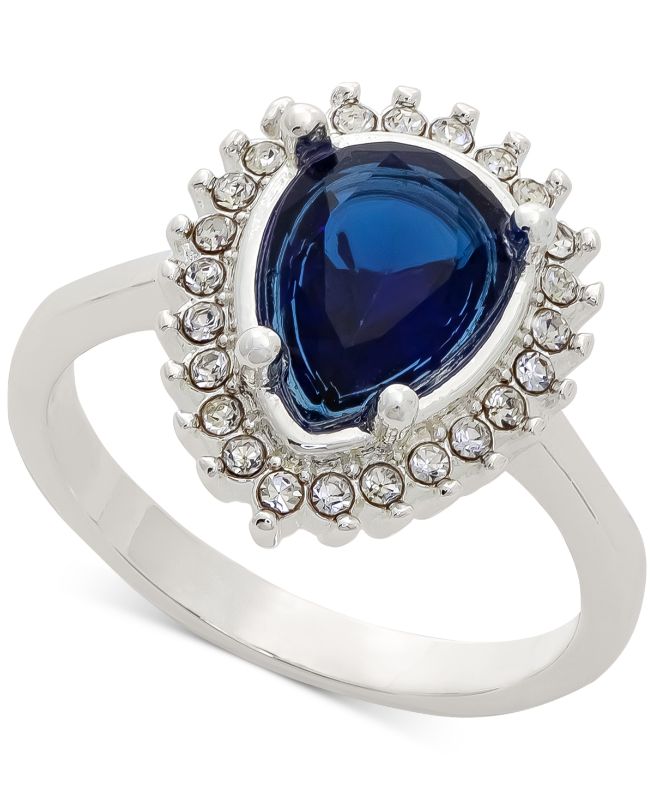 Photo 1 of SIZE 5 Charter Club Silver-Tone Pave & Blue Pear-Shape Crystal Halo Ring, Created for Macy's