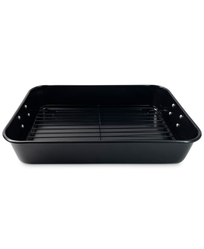 Photo 1 of Sedona 16" Carbon Steel Roaster & Rack
Approx. dimensions: 15.75"L x 11.02"W x 2.95"H
Nonstick coating
Straight sides help prevent splatters and spills
Folding handles at sides
Includes roasting rack
Carbon steel
Hand wash, oven safe to 450°F