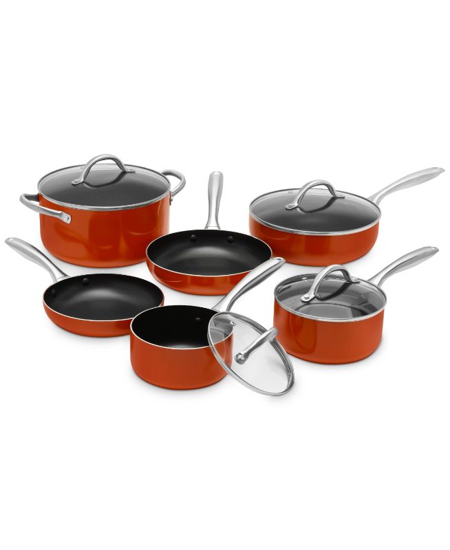 Photo 1 of SEDONA 10 PC NONSTICK COOKWARE SET\
Includes: 1.5 & 2 QT sauce pan w/lids, 5 QT Dutch oven w/lid, 3QT deep fry pan w/lid, 8 and 10" fry pan