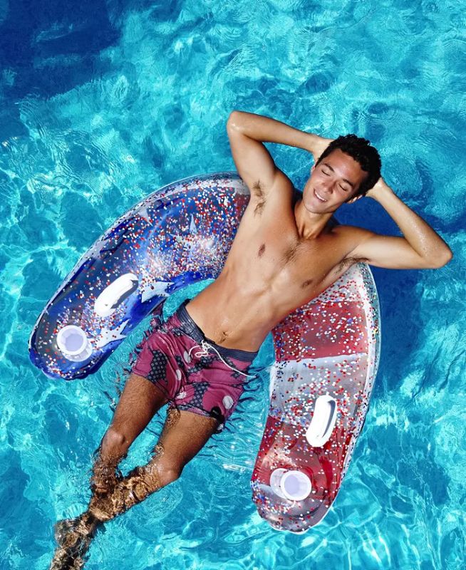 Photo 1 of POOLCANDY Stars Stripes Glitter Sun Chair
Product dimensions - 48" L x 45" W x 43" H
Product weight - 2.05 lbs
Features RealPrint® technology
Holds up to 250 lbs
Full backrest
Built-in drink holder
Ages 6 and up