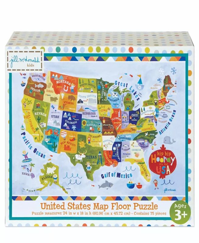 Photo 1 of LANG Hip Hip Hooray, It's The USA Floor Puzzle
Measures 18 W x 24 H. Includes 74 pieces. For ages 3+.