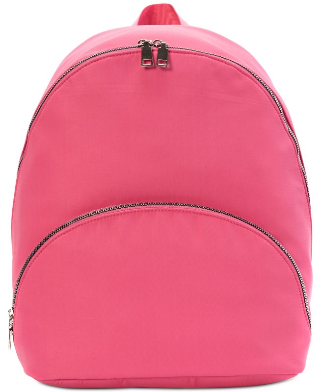 Photo 1 of INC International Concepts Ava Backpack, Created for Macy's (Magenta)
Medium sized backpack; 11-4/5"W x 13"H x 5-9/10"D 
2-1/2"L top handle, adjustable backpack straps
Zip closure
Silver-tone hardware, front zip pocket
Interior zip pocket
Created for Macy