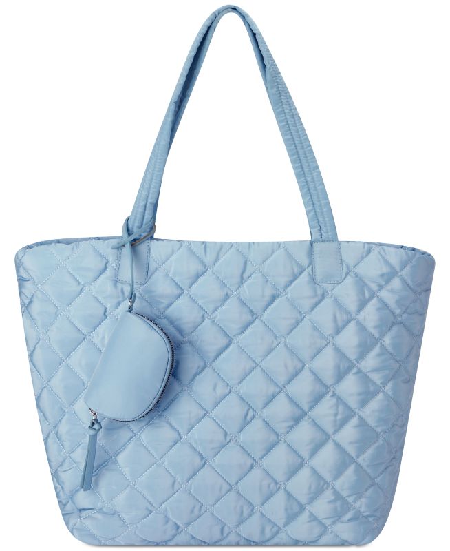 Photo 1 of INC International Concepts Nylon Extra Large Quilted Tote, Created for Macy's
Extra Large sized bag; 20"W x 24"H x 5"D
10"L top handles
Zippered top closure
Silver-tone hardware, back zip pocket
Interior zip & slip pockets
Body: polyester, trim: polyureth