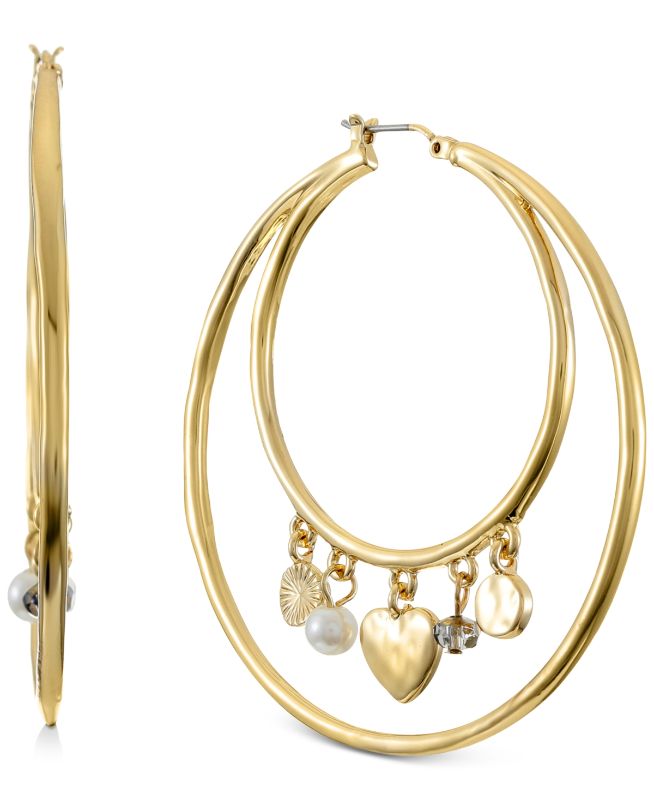 Photo 1 of Style & Co Mixed Shaky Charm Double-Row Hoop Earrings, Created for Macy's - Gold