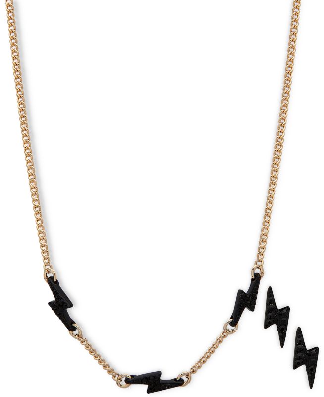 Photo 1 of DKNY Two-Tone 2-Pc. Set Pave Lightening Bolt Statement Necklace & Matching Stud Earrings