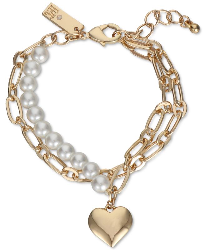 Photo 1 of INC International Concepts Gold-Tone Heart & Imitation Pearl Double-Row Link Bracelet, Created for Macy's