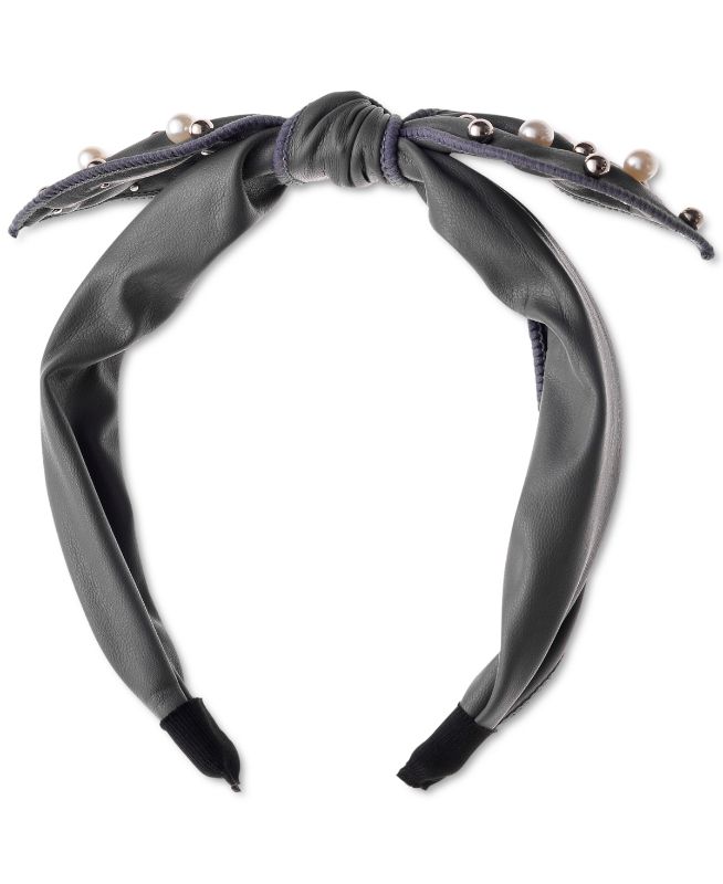 Photo 1 of INC International Concepts Silver-Tone Ball & Imitation Pearl Studded Knotted Leather Headband