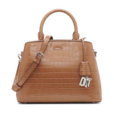 Photo 1 of DKNY Paige Medium Satchel Medium sized bag 11" L x 8" H x 4.5" W
Zipper closure
4" handles, 20.5" strap
1 interior zip pocket, 1 slip pocket
Logo charm detail on front, back zip pocket