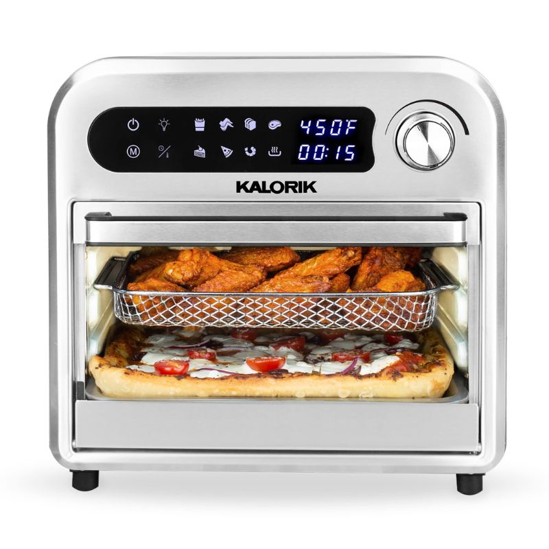 Photo 1 of FLOOR SAMPLE - MISSING BOX Kalorik Digital Air Fryer Oven 12.6 Quart, Black and Stainless Steel
Rapid Hot Air technology requires no pre-heating
Also can bake or broil
Adjustable time and temperature to 450°F
Inner light and glass door for easy food monit