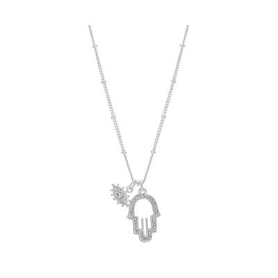 Photo 1 of Fine Silver Plated Crystal Evil Eye and Hamsa Charm Pendant Necklace, 16"+2" Extender