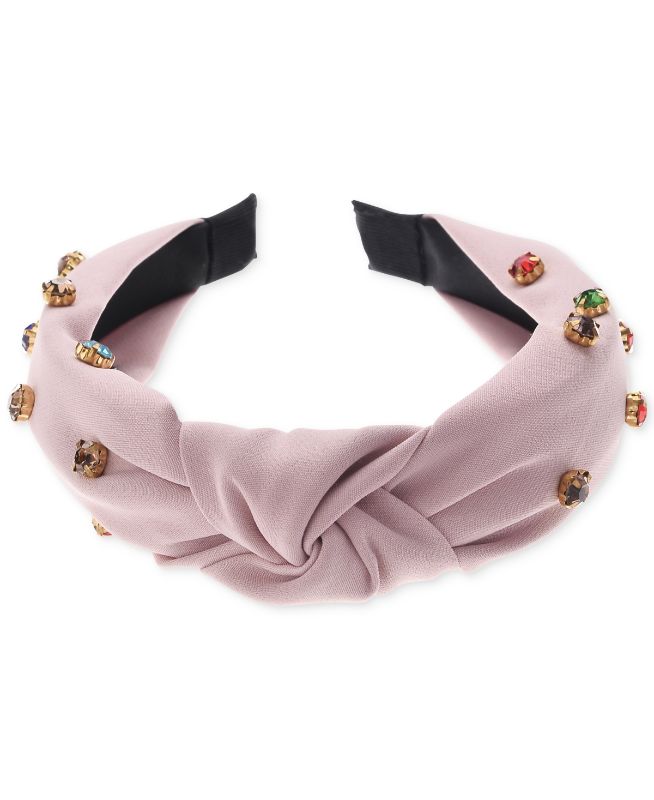 Photo 1 of INC Gold-Tone Crystal Studded Flower-Print Knotted Headband: Pink
