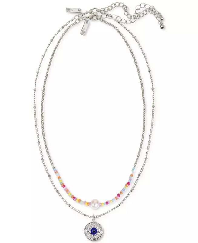 Photo 1 of INC International Concept Silver-Tone 2-Pc. Set Mixed Bead Collar & Crystal Evil Eye Pendant Necklaces