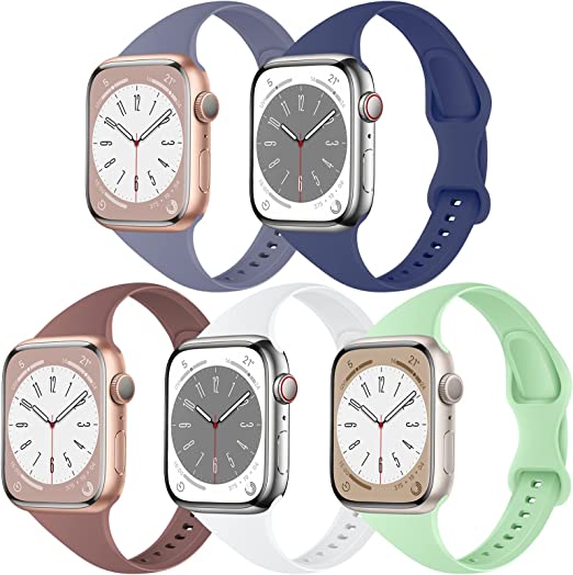 Photo 1 of TSAAGAN 5 Pack Silicone Slim Bands Compatible with Apple Watch Band 38mm 42mm 40mm 44mm 41mm 45mm 49mm, Soft Narrow Sport Strap Thin Wristband for iWatch Ultra Series New
