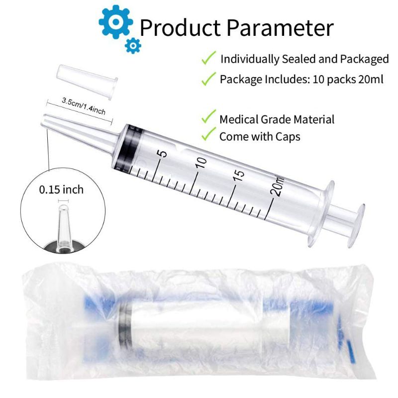 Photo 3 of 10 Pack 20ml/cc Plastic Syringe Large Syringes Tools Catheter Tip Individually Sealed with Measurement for Scientific Labs, Measuring Liquids, Feeding Pets, Medical Student, Oil or Glue Applicator New
