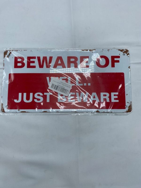 Photo 5 of Angeloken Retro Metal Sign Vintage Beware of Sign for Plaque Poster Cafe Wall Art Sign Gift 12 X 6 INCH New
