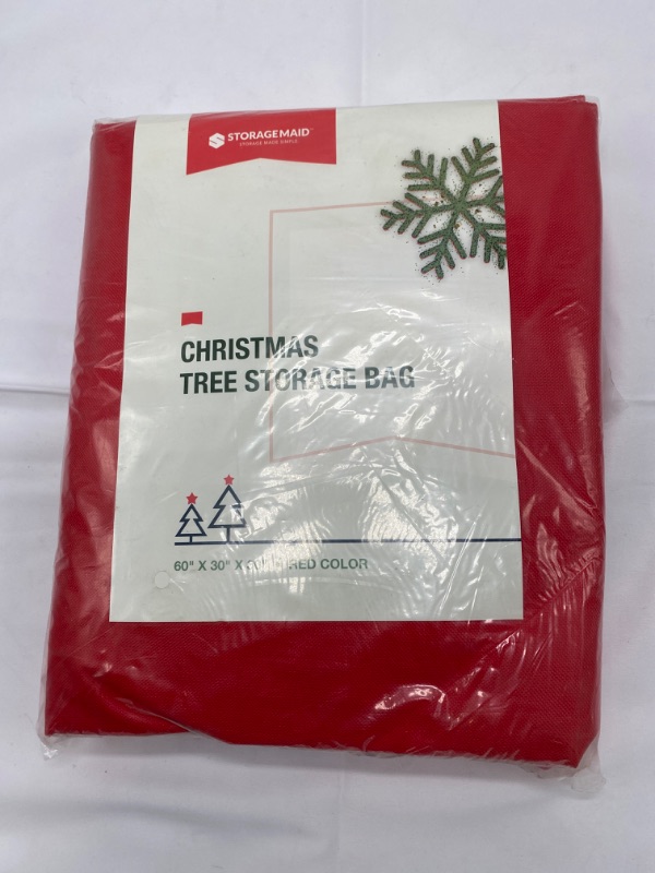 Photo 3 of Christmas Tree Storage Bag |Tall Disassembled Tree Cover | 60x30x30 | Durable Material | Heavy Duty Xmas Storage Container (Red) New