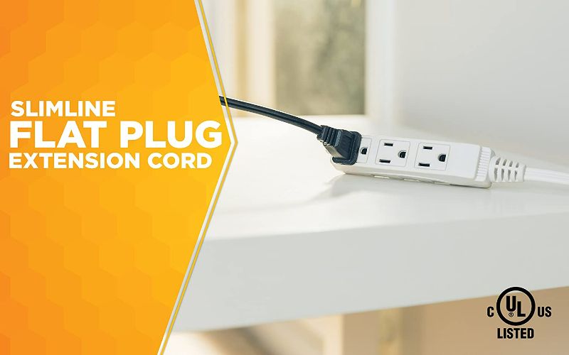 Photo 2 of Flat Plug Indoor Extension Cord, 8-Foot, 3 Outlets, Right Angled Plug