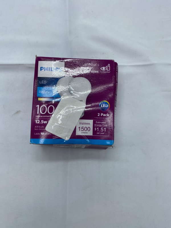 Photo 2 of Philips 461961 100W Equivalent A19 LED Soft White Light Bulb 2 Pack