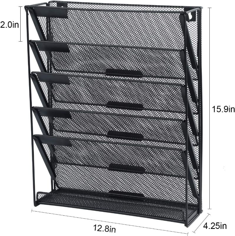 Photo 2 of Wall File Organizer Holder, 5-Tier Wall Mount Vertical File Rack for Office Home, Black. New