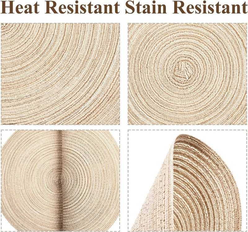 Photo 3 of 16PCS Round Braided Placemats and Coasters Premium Non Slip Washable Stain Resistant Heat Resistant Multi-Use Placemats Table Mats for Dining Tables (Beige,8 Placemats and 8 Coasters)  NEW 