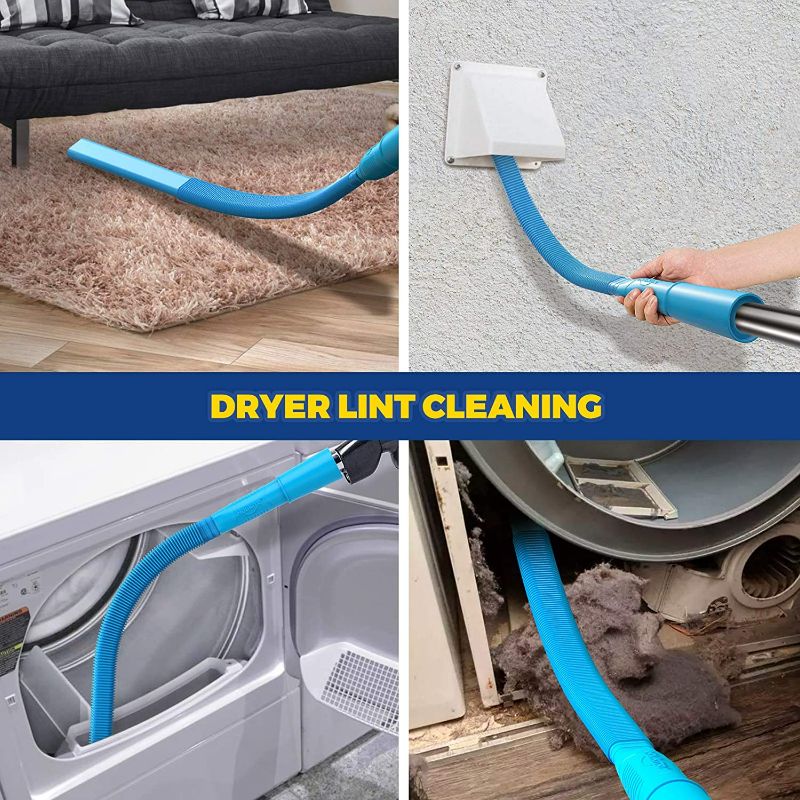 Photo 2 of 2 Pieces Dryer Vent Cleaner Kit, Dryer Lint Vacuum Attachment and Flexible Dryer Lint Brush, Vacuum Hose Attachment Brush, Blue NEW 