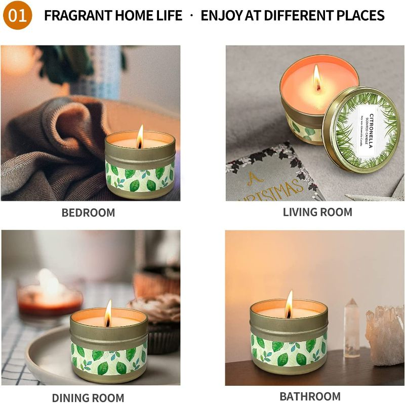 Photo 2 of  ?6 Pack? Citronella Scented Candles for Home Decoration Outdoor Indoor, Natural Soy Wax Candles Gift Set, Travel Tin Candles Set, Lemongrass Aromatherapy Candles for Home Garden Patio Balcony New