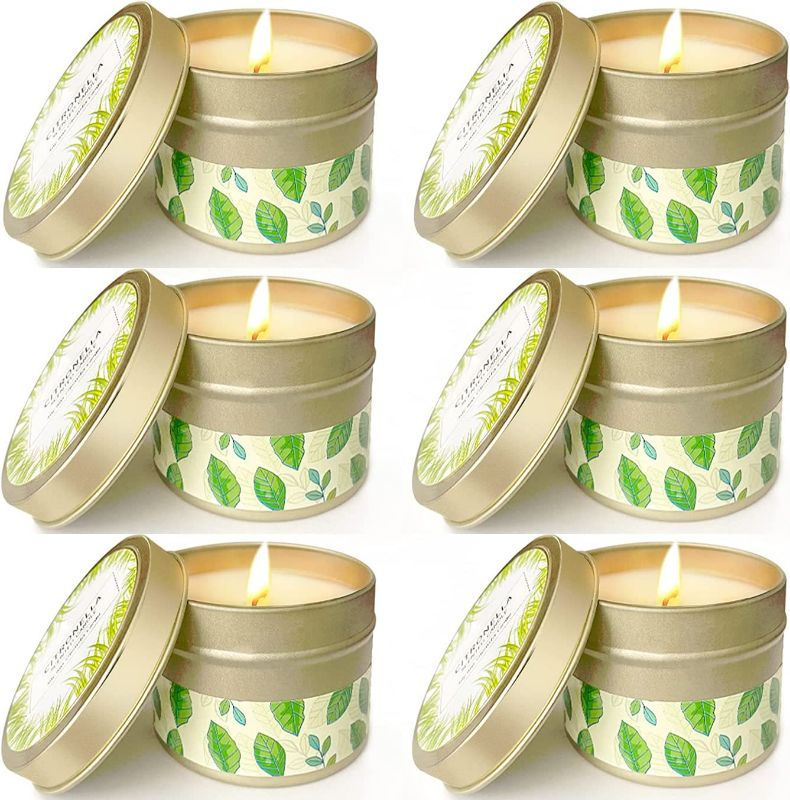 Photo 1 of  ?6 Pack? Citronella Scented Candles for Home Decoration Outdoor Indoor, Natural Soy Wax Candles Gift Set, Travel Tin Candles Set, Lemongrass Aromatherapy Candles for Home Garden Patio Balcony New