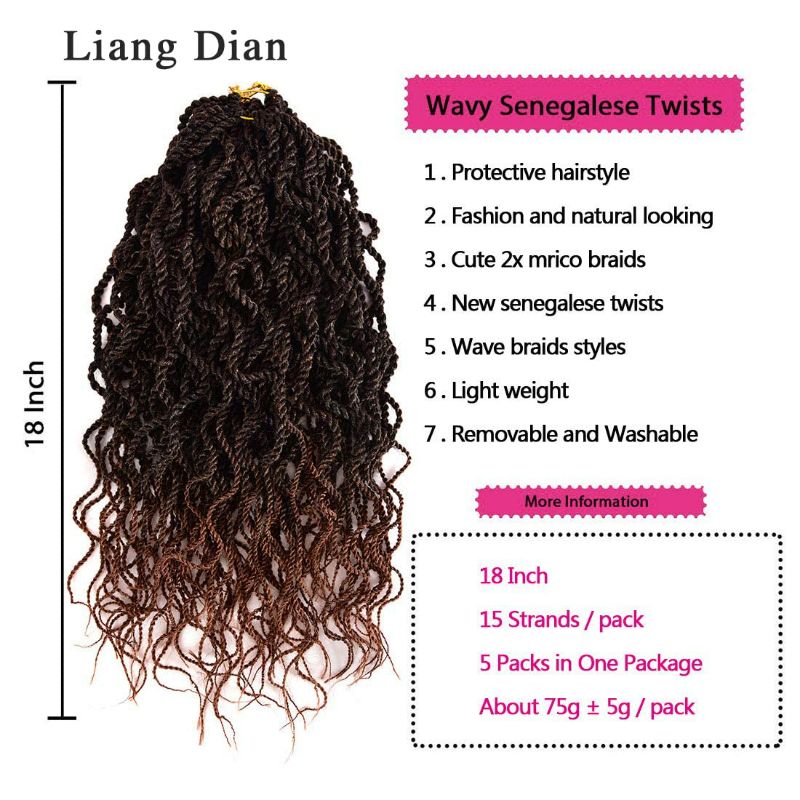 Photo 3 of Liang Dian Wavy Senegalese Twist Crochet Hair Braids 18 inch 5 Packs Curly Twist Crochet Hair Braids Wavy Ends Synthetic Hair Extensions For Black Women (1B/27) NEW 