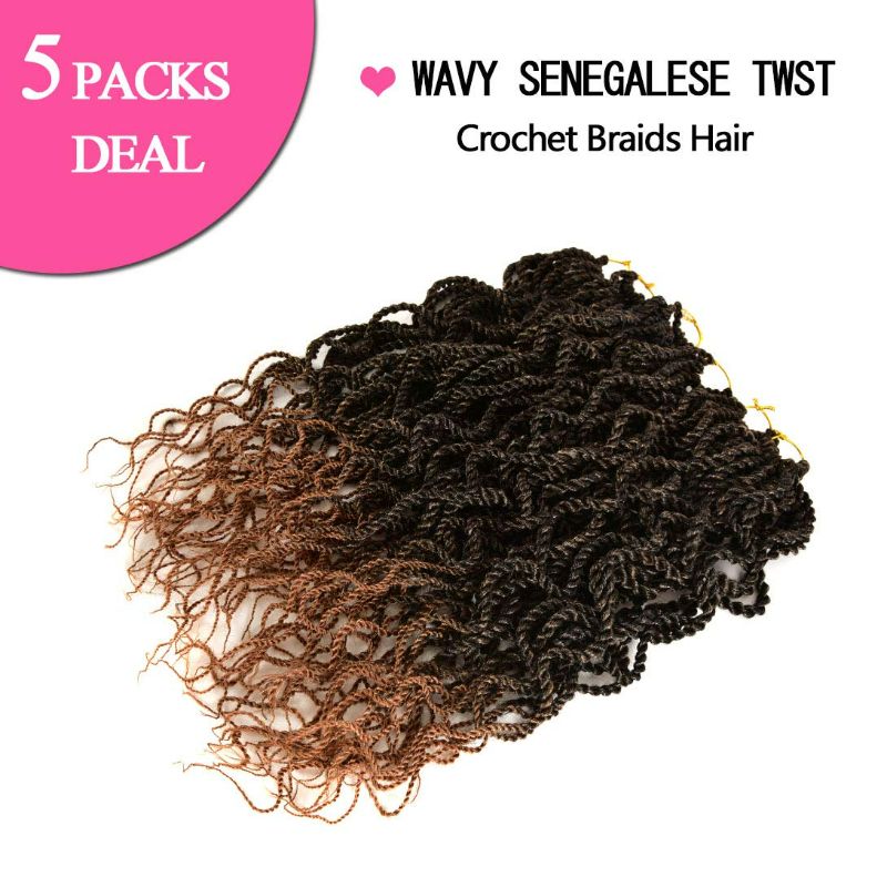 Photo 2 of Liang Dian Wavy Senegalese Twist Crochet Hair Braids 18 inch 5 Packs Curly Twist Crochet Hair Braids Wavy Ends Synthetic Hair Extensions For Black Women (1B/27) NEW 