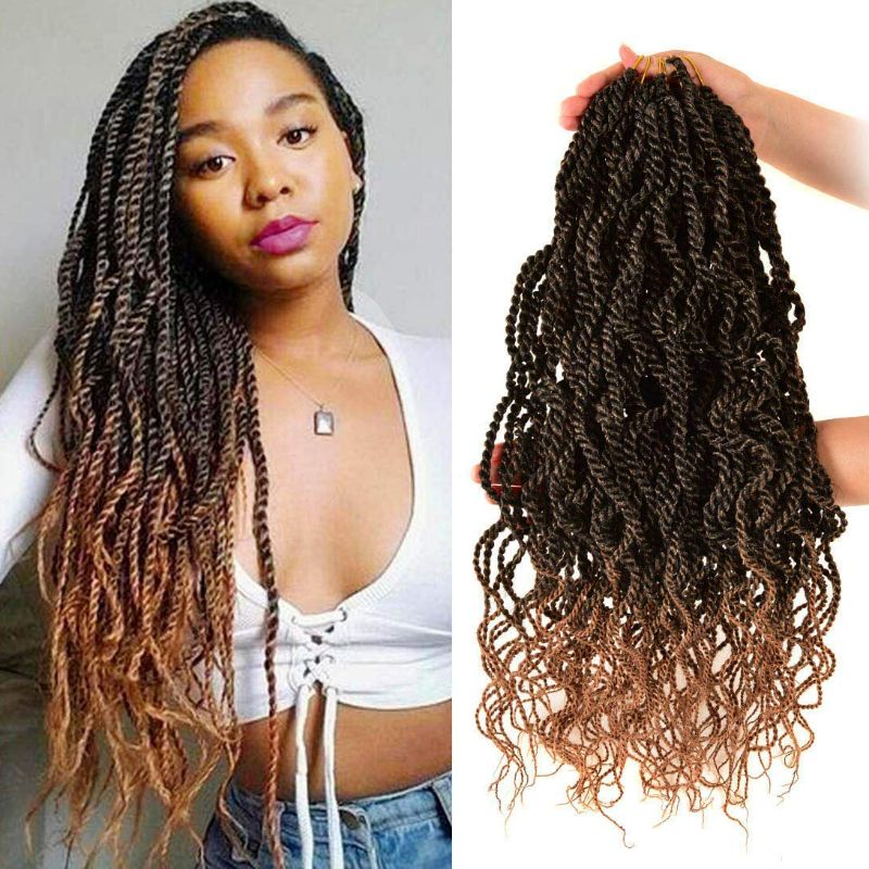 Photo 1 of Liang Dian Wavy Senegalese Twist Crochet Hair Braids 18 inch 5 Packs Curly Twist Crochet Hair Braids Wavy Ends Synthetic Hair Extensions For Black Women (1B/27) NEW 
