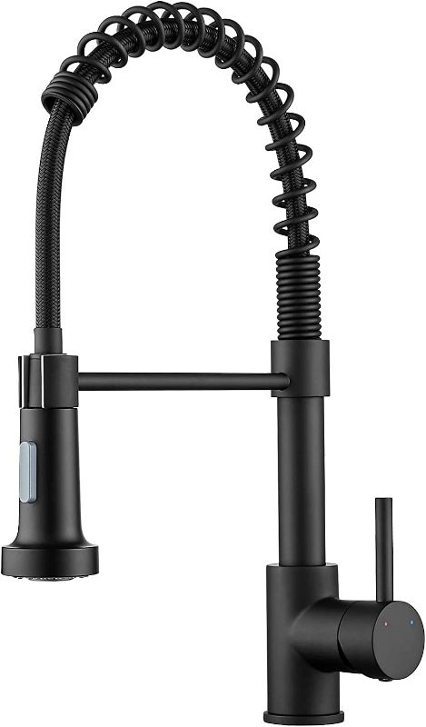 Photo 1 of Ravinte Solid Brass Commercial Kitchen Faucet with Sprayer Single Handle Spring Spout Faucets Pull Down Sprayer Kitchen Matte Black Sink Faucet Farmhouse Kitchen Faucets