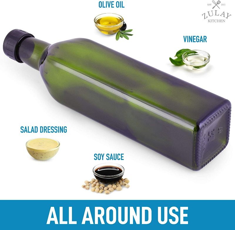 Photo 5 of Zulay (16.09oz) Olive Oil Dispenser Bottle For Kitchen - Glass Olive Oil Bottle With 2 Spouts, 2 Removable Corks, 2 Caps, & 1 Funnel - Oil Bottle For Kitchen & Storing Liquids (Green Bottle) New 