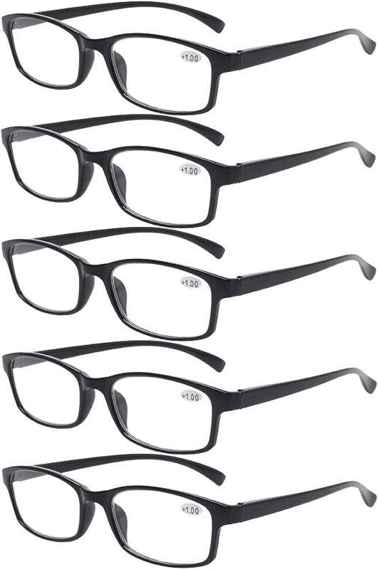 Photo 1 of Reading Glasses 5 Pairs Quality Readers Spring Hinge Vintage Glasses for Reading for Men and Women (5 Pack Black, 2.0) NEW 