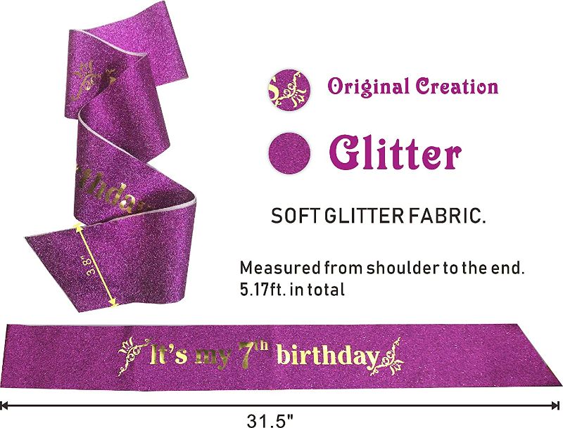 Photo 1 of 7th Birthday Sash and Tiara for Girls - Fabulous Glitter Sash + Fabulous Rhinestone Purple Premium Metal Tiara for Girls, 7th Birthday Gifts for Princess Party