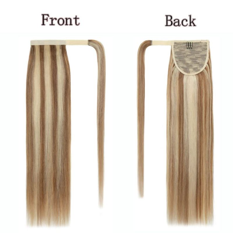 Photo 2 of Rich Choices Ponytail Extension Human Hair Real Hair Ponytail Golden Brown Highlighted Bleach Blonde 16 Inch 80g One Piece Clip In Wrap Around Long Ponytail Extension Straight For Women
