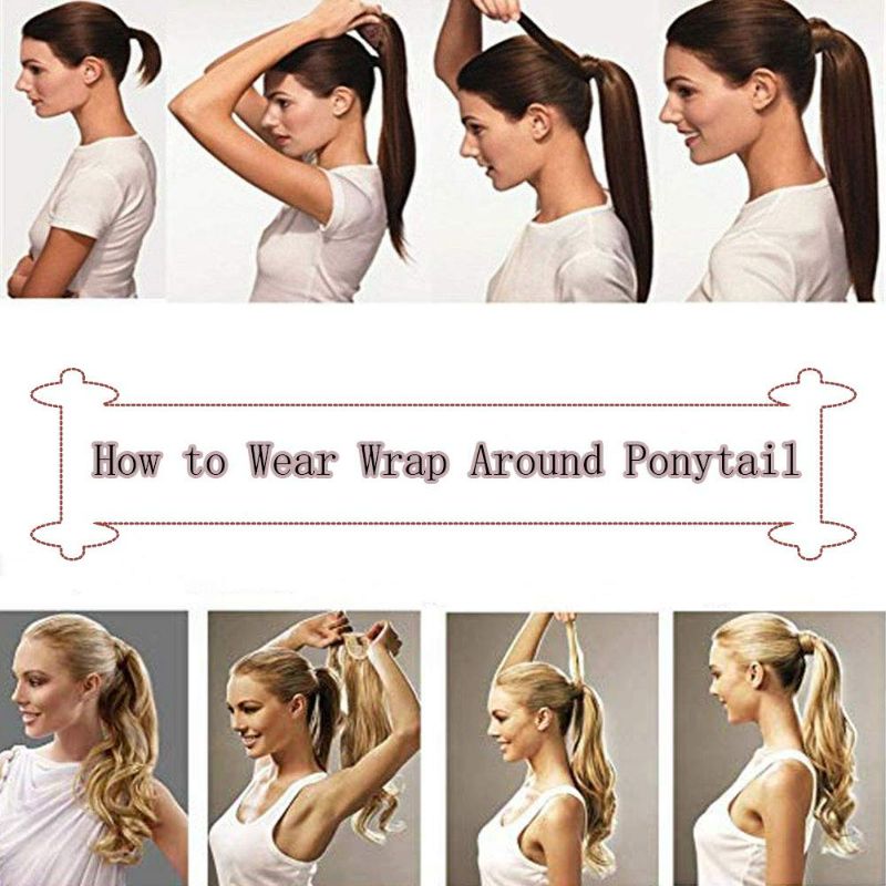Photo 6 of Rich Choices Ponytail Extension Human Hair Real Hair Ponytail Golden Brown Highlighted Bleach Blonde 16 Inch 80g One Piece Clip In Wrap Around Long Ponytail Extension Straight For Women