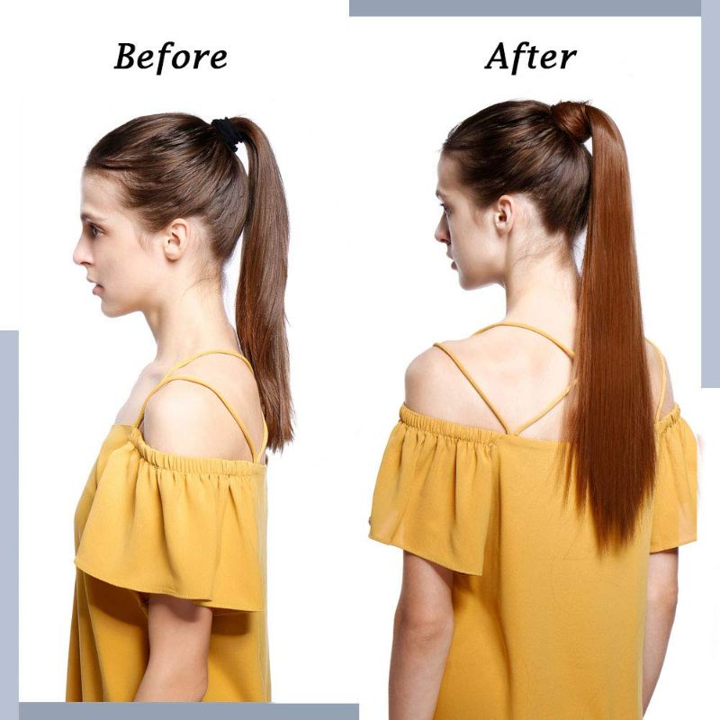 Photo 5 of Rich Choices Ponytail Extension Human Hair Real Hair Ponytail Golden Brown Highlighted Bleach Blonde 16 Inch 80g One Piece Clip In Wrap Around Long Ponytail Extension Straight For Women
