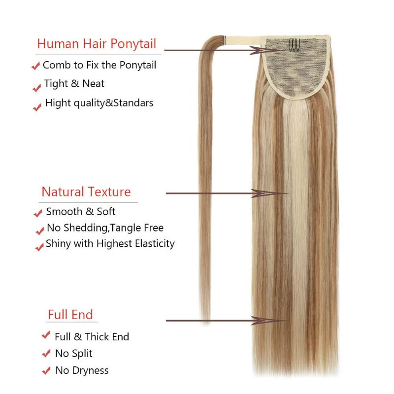 Photo 3 of Rich Choices Ponytail Extension Human Hair Real Hair Ponytail Golden Brown Highlighted Bleach Blonde 16 Inch 80g One Piece Clip In Wrap Around Long Ponytail Extension Straight For Women