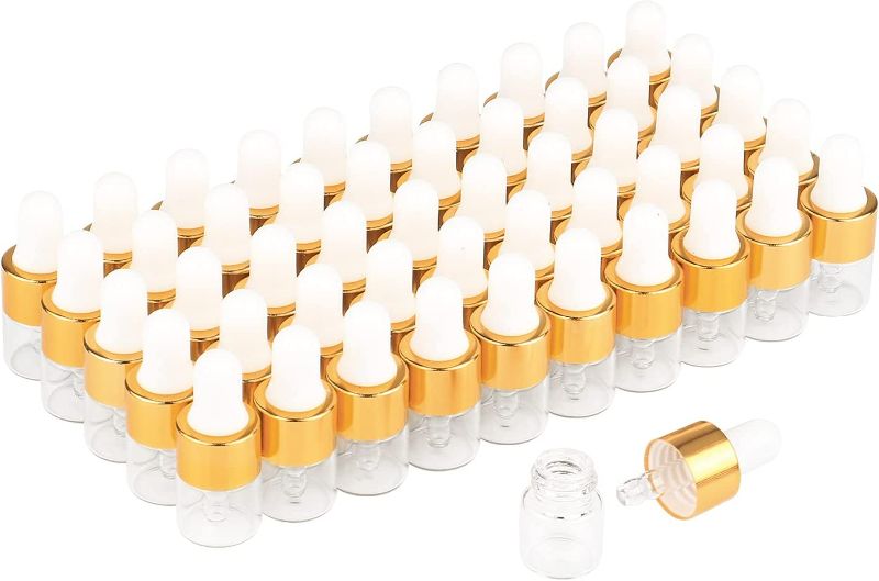 Photo 1 of 50 Pcs Clear Glass Dropper Vails 1ml Mini Essential Oils Sample Dropper Bottles For Traveling Essential Oils Perfume Cosmetic Liquid,With 2 pcs dropper NEW 