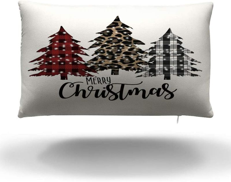 Photo 1 of QIQIANY Christmas Tree Pillow Cover 12x20 Inches Soft Cozy Velvet Material, Winter Holiday Buffalo Plaid Cushion Case for Sofa Chair Couch Bedroom New 