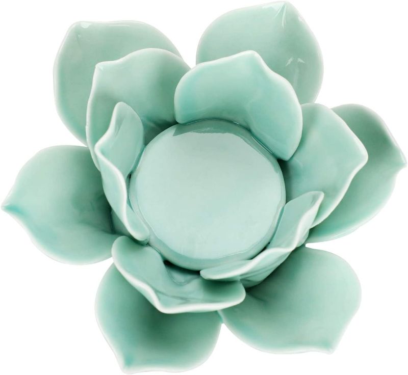 Photo 1 of OwnMy 4.5 Inch Ceramic Lotus Flower Tea light Holder Lotus Petals Candle Holder Candlestick, Votive Flower Tealight Candle Holder Candle Lamps Holder with Gift Box for Home Decor Wedding Party (Green) NEW 