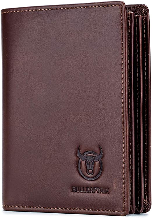 Photo 1 of BULLCAPTAIN RFID Blocking Bifold Wallet For Men Genuine Leather Extra Capacity Mens Bifold Wallet With Widening Design  (Coffee) New 